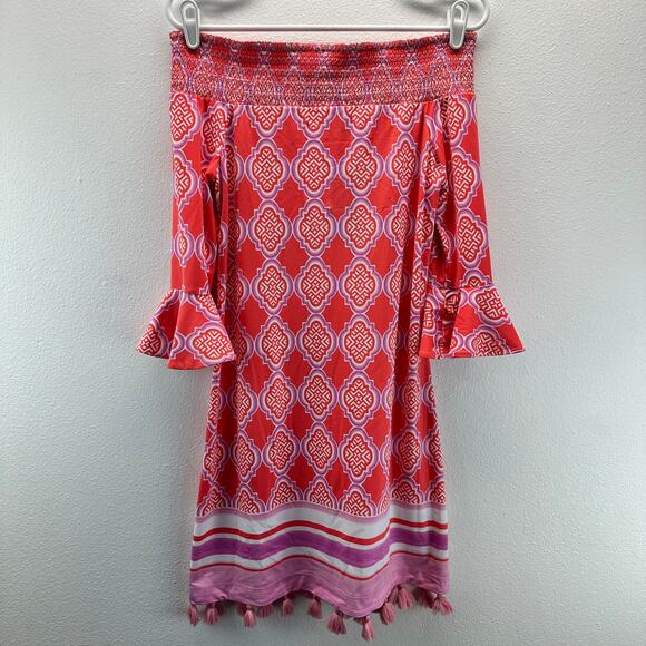 NWT Cabana Life Coral Tides Off the Shoulder Dress Pink Tassels XS - Picture 2 of 16
